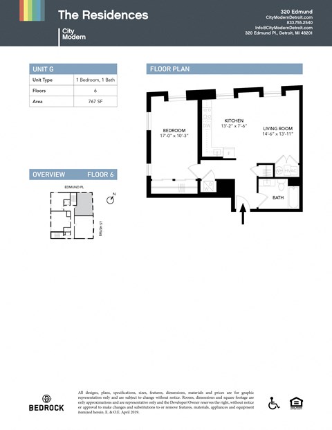 Floor plan for 1 bed, 1 bath